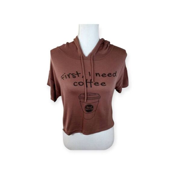 Q U.S.A BROWN HOODED CROP TOP SZ.S/M EUC. - Picture 1 of 4
